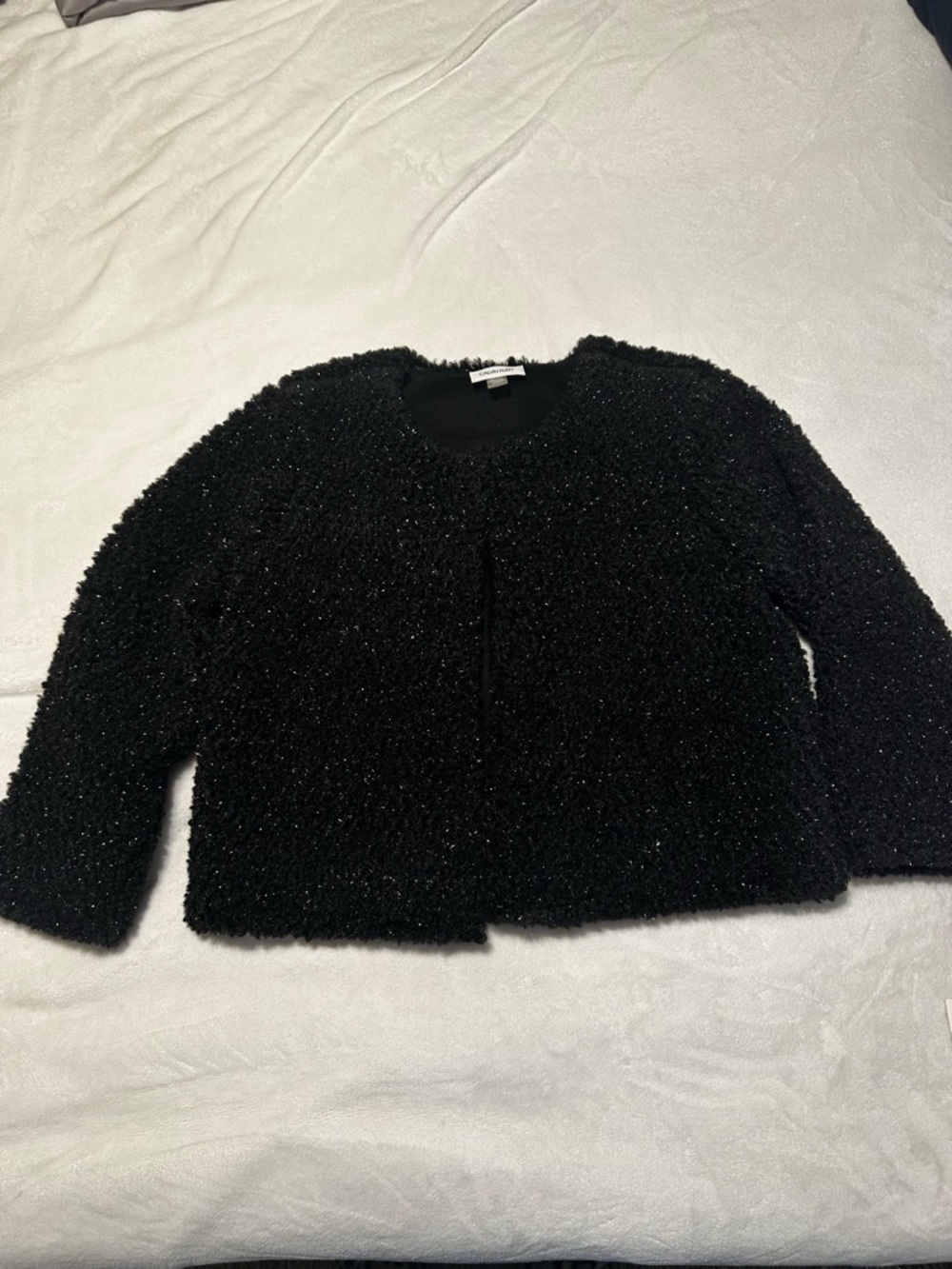 Calvin Klein Black Fuzzy Cardigan with Subtle Sparkle